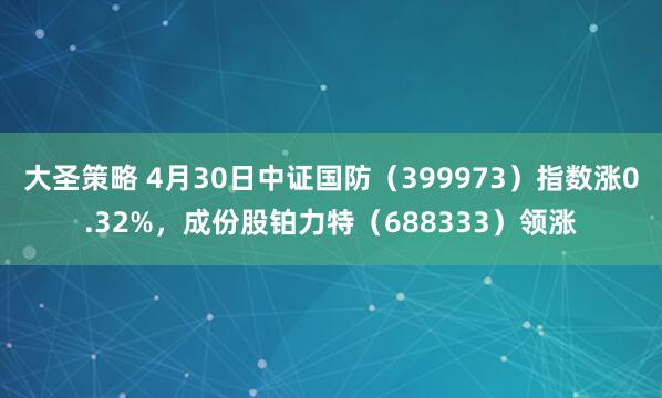 大圣策略 4月30日中证国防（399973）指数涨0.32%，成份股铂力特（688333）领涨